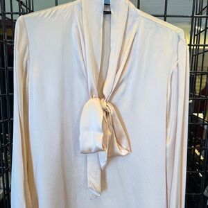 Elegant Cream Tie-Neck Blouse